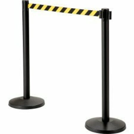 GLOBAL EQUIPMENT GEC&#153; Retractable Belt Barrier, 40" Black Post, 10' Black/Yellow Belt GLOBAL-QM550B-YB100